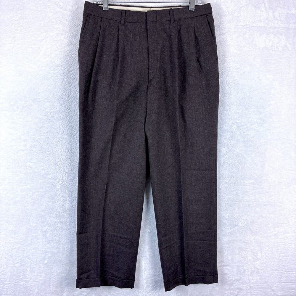 VTG Stafford Pants Men 33x30 Brown Worsted Wool Double Pleated Luxury Preppy USA